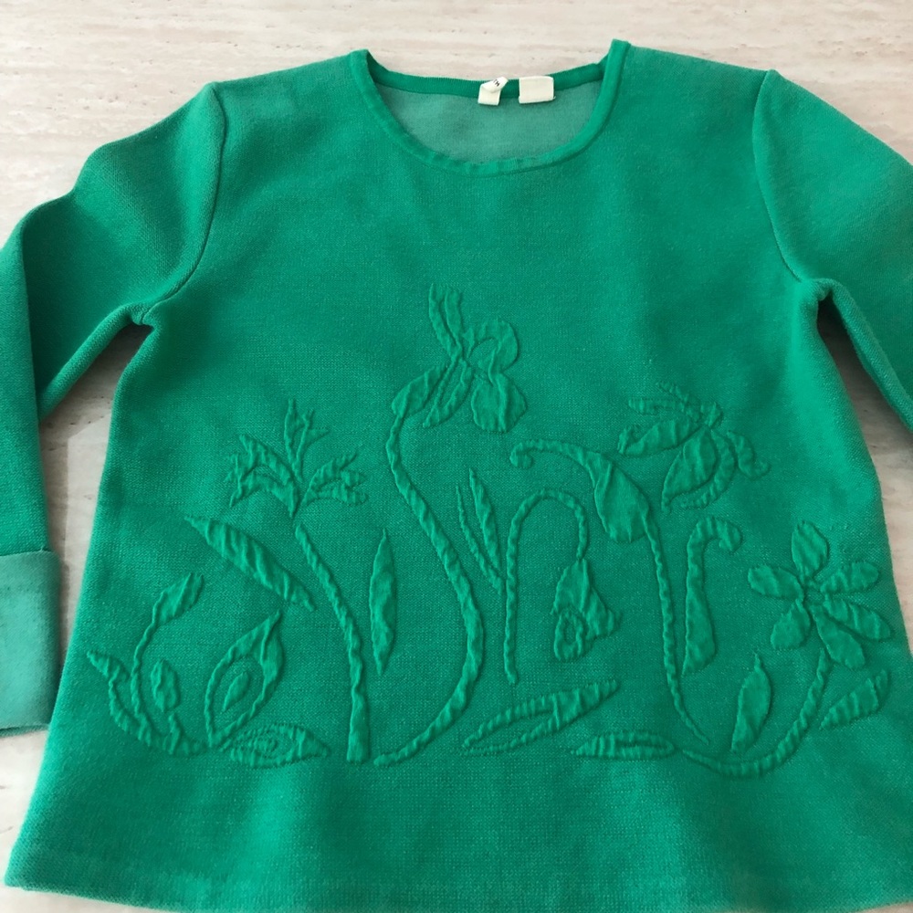 Anthropologie Kelly green quilted flower sweater